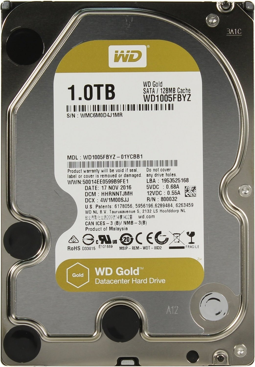 Жесткий диск внутренний WD 3.5" SATA 3.0 1TB 7200RPM 6GB/S/128MB GOLD WD1005FBYZ (WD1005FBYZ)
Жесткий диск внутренний WD 3.5" SATA 3.0 1TB 7200RPM 6GB/S/128MB GOLD WD1005FBYZ (WD1005FBYZ)